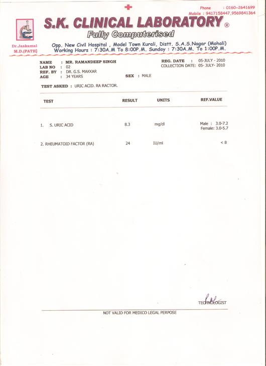 Ra factor & uric acid before treatment