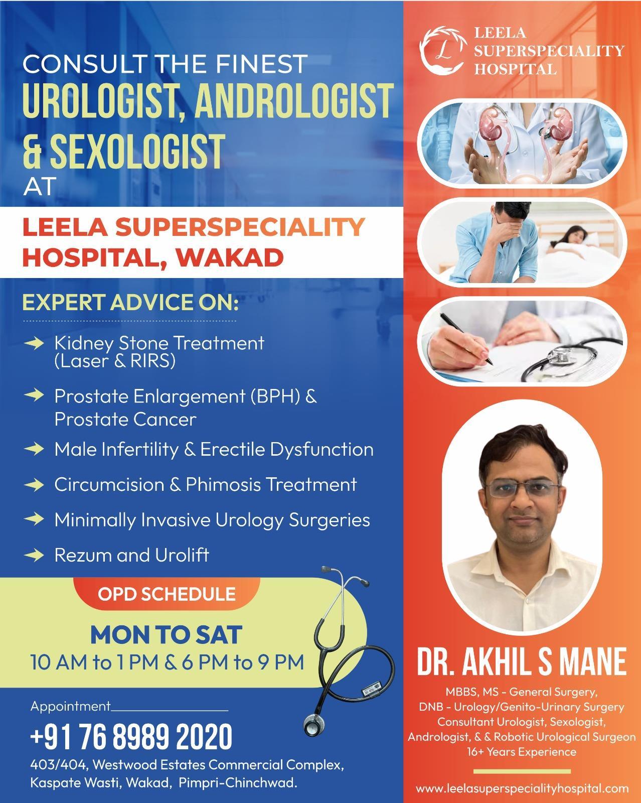 Best Urologist, Andrologist & Sexologist Doctor - Dr. Akhil S Mane At Leela Superspeciality Hospital, Wakad, Pune